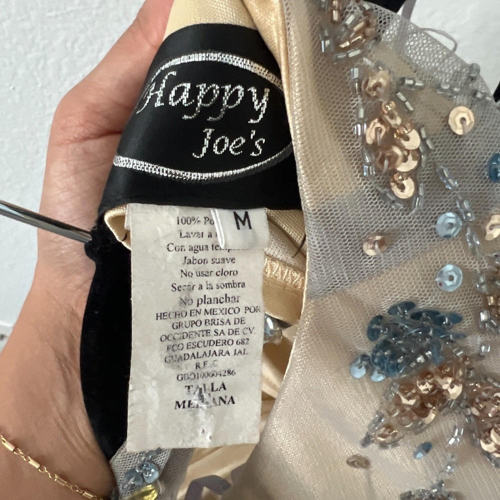 Happy Joe's Sz M Halter Sequin Beaded Party Dress Beige Cocktail Hoco Prom Glam - Picture 2 of 11